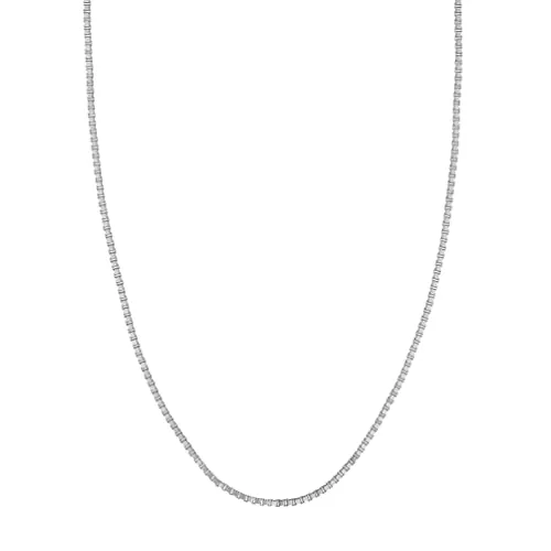 14k Solid White Gold High Polished 1.5mm Box Chain Necklace with Lobster Lock