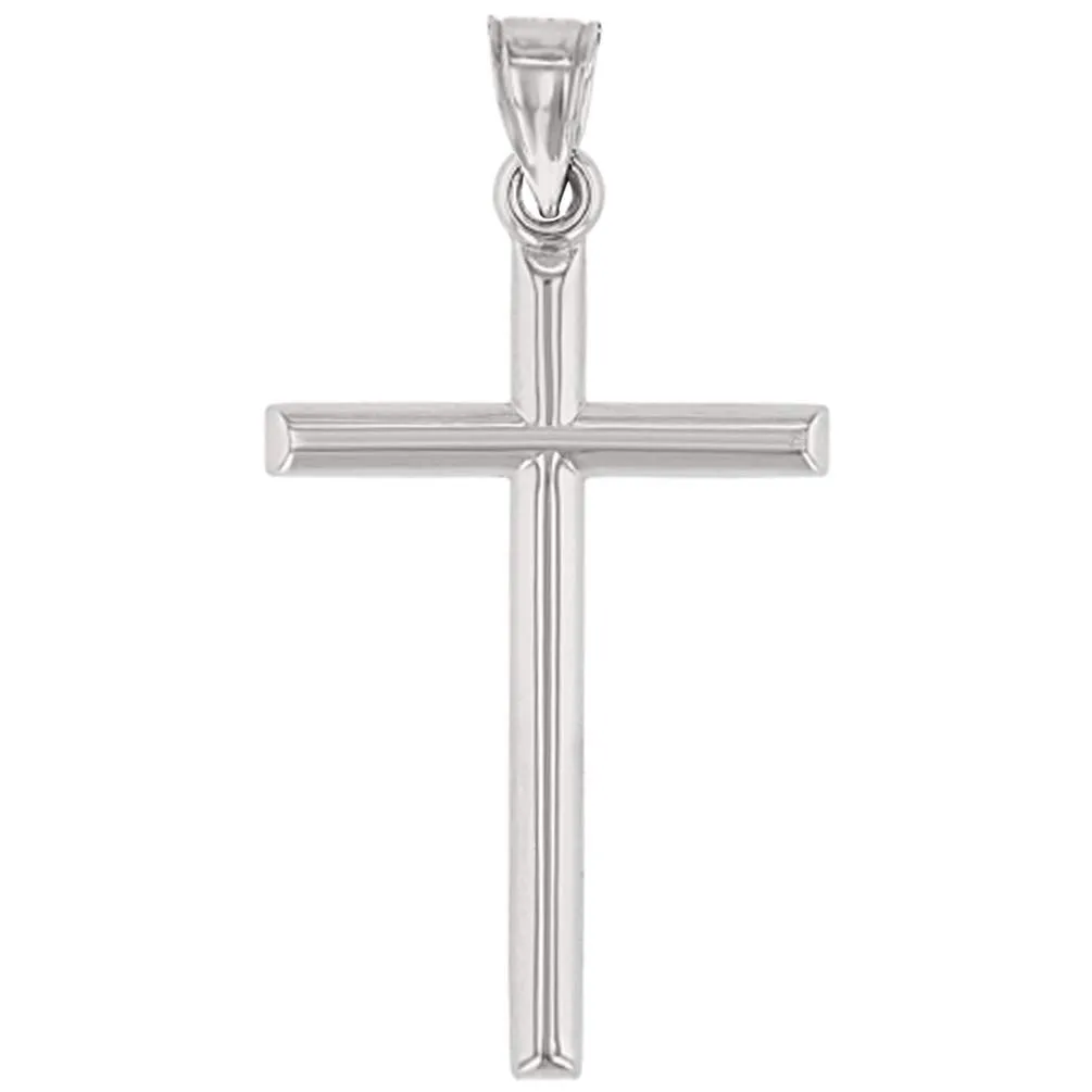 14K White Gold Classic Latin Plain Cross Pendant Necklace