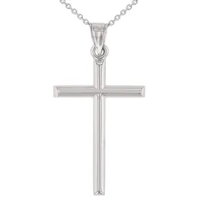 14K White Gold Classic Latin Plain Cross Pendant Necklace