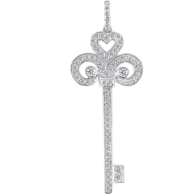 14K  White Gold Diamond "Fleur de lis" Key Pendant (0.54ctw - FG Color - SI2 Clarity)