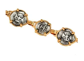 46124 - REPLICA ATOCHA BRACELET WITH 3 ALTERNATING COIN LINKS