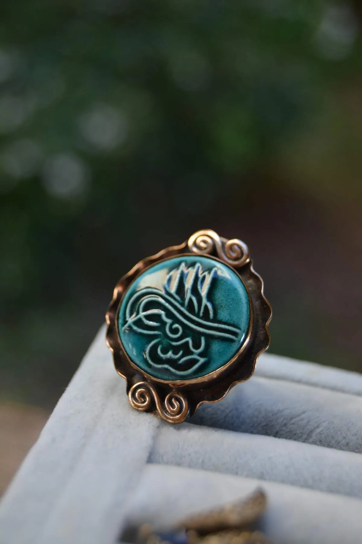 Adjustable Turquoise Tile Ladies Ring Handmade