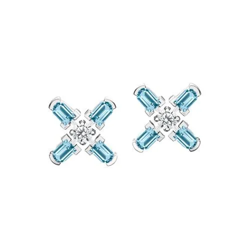 Arch Florale PM Stud Earrings, 18k White Gold with DAVIDOR Arch Cut Aquamarines and Brilliant Diamonds