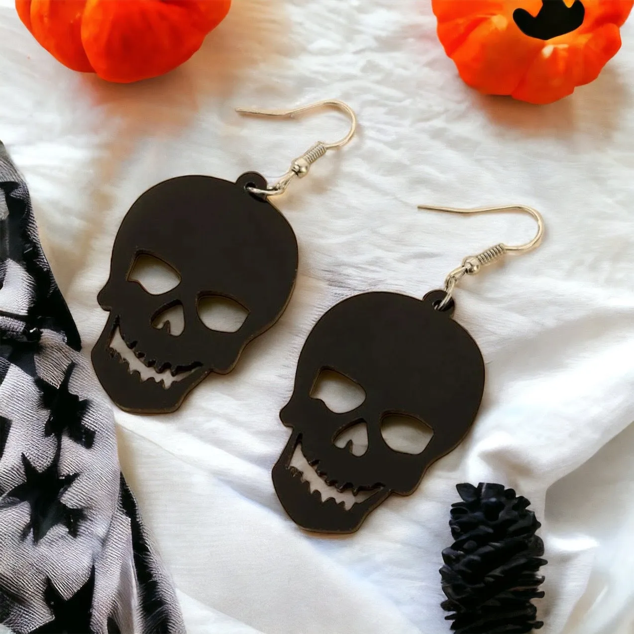 Black Skull Earrings - Halloween Earrings, Skeleton Earrings, Halloween Skull, Halloween Earrings, Black Earrings, Trick or Treat