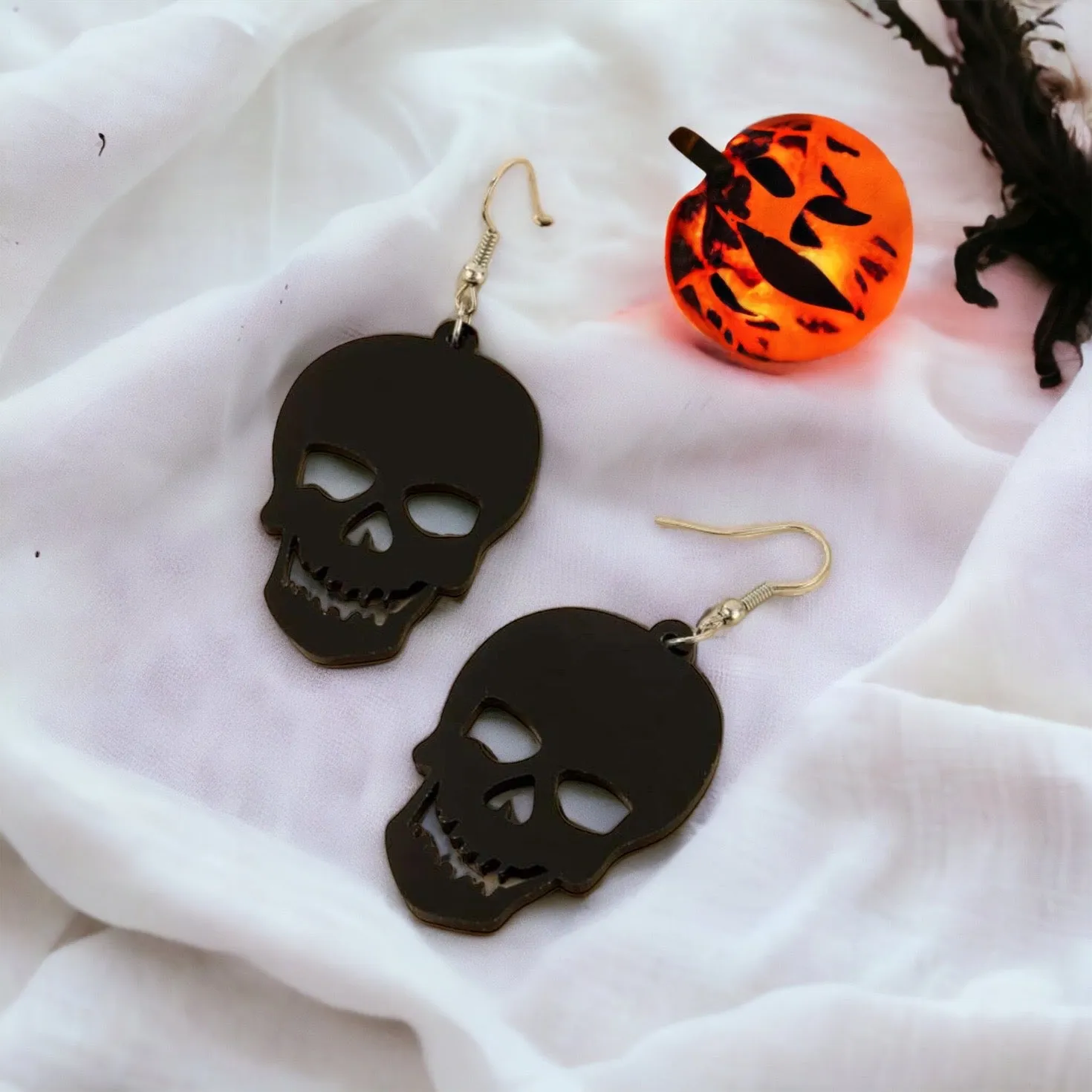 Black Skull Earrings - Halloween Earrings, Skeleton Earrings, Halloween Skull, Halloween Earrings, Black Earrings, Trick or Treat