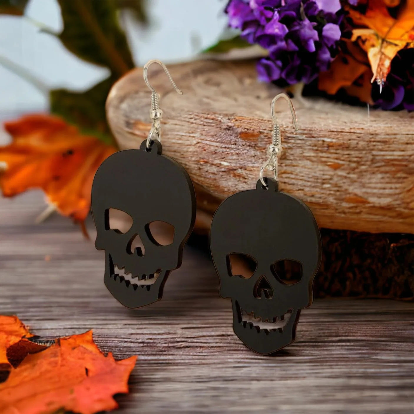 Black Skull Earrings - Halloween Earrings, Skeleton Earrings, Halloween Skull, Halloween Earrings, Black Earrings, Trick or Treat