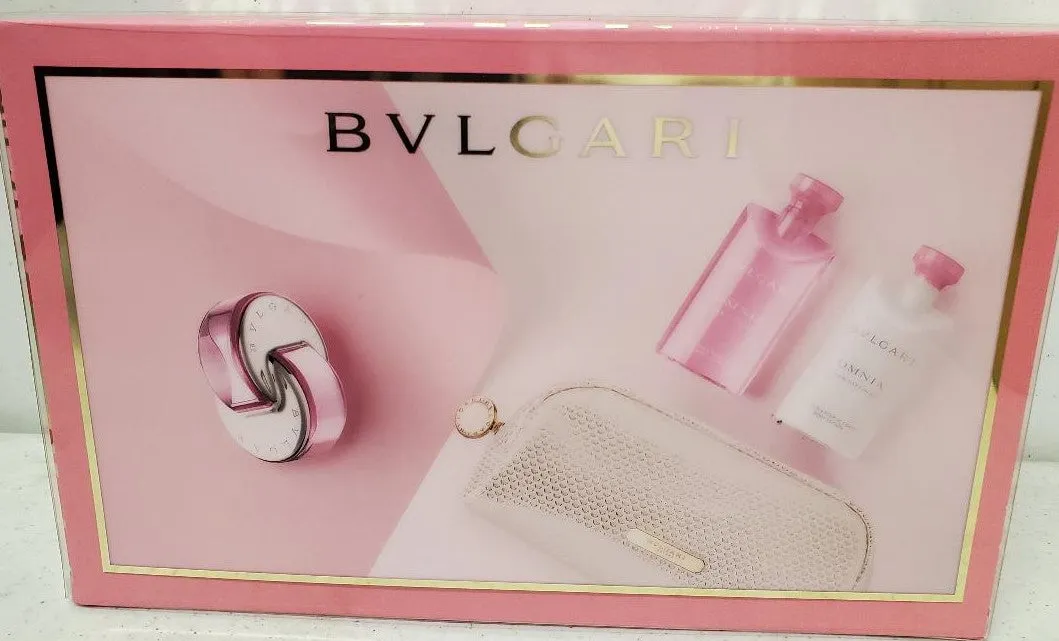 Bulgari Omnia Pink Sapphire 2.2 & 2.5 Body Lotion &2.5 Shower Gel &Beauty Pouch For Women