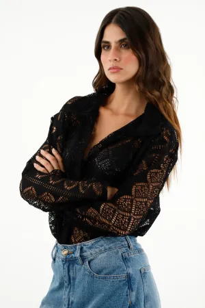 Camisa tejida negra para mujer