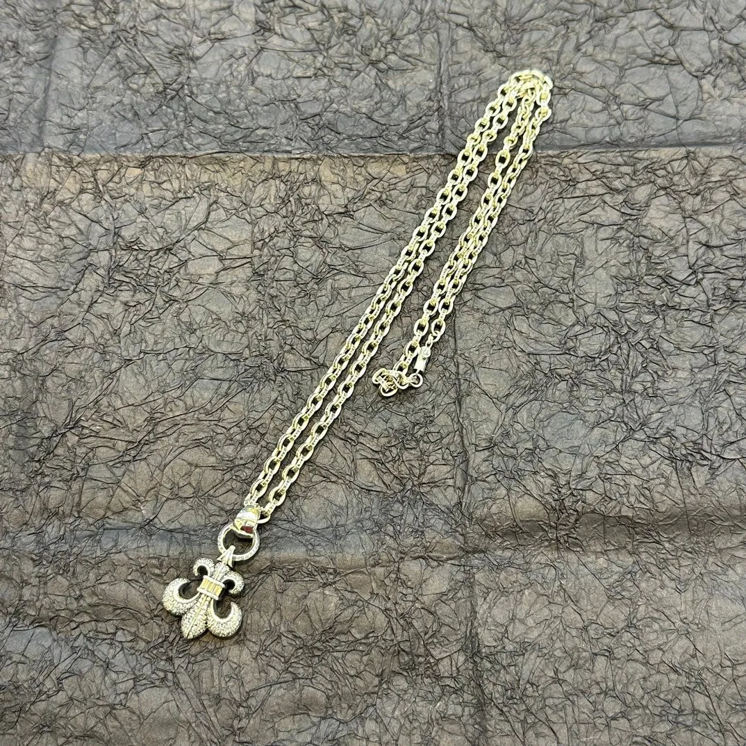 Chrome Hearts - Diamond  Fleur de Lys Necklace Silver