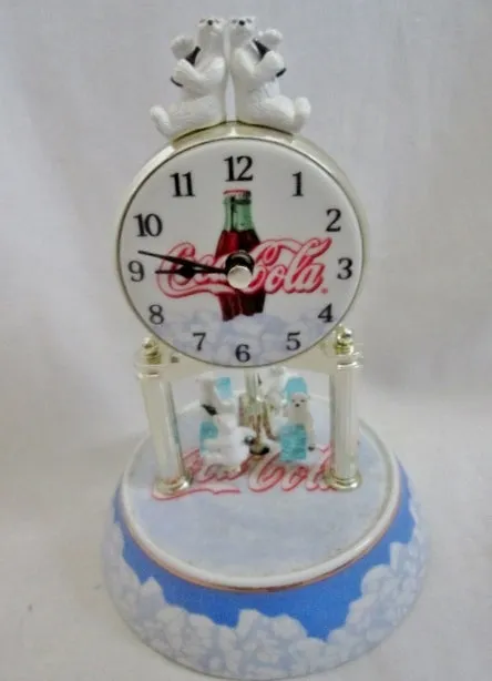 COCA COLA ANNIVERSARY POLAR BEAR CLOCK Mantel Shelf No Glass Dome WORKS