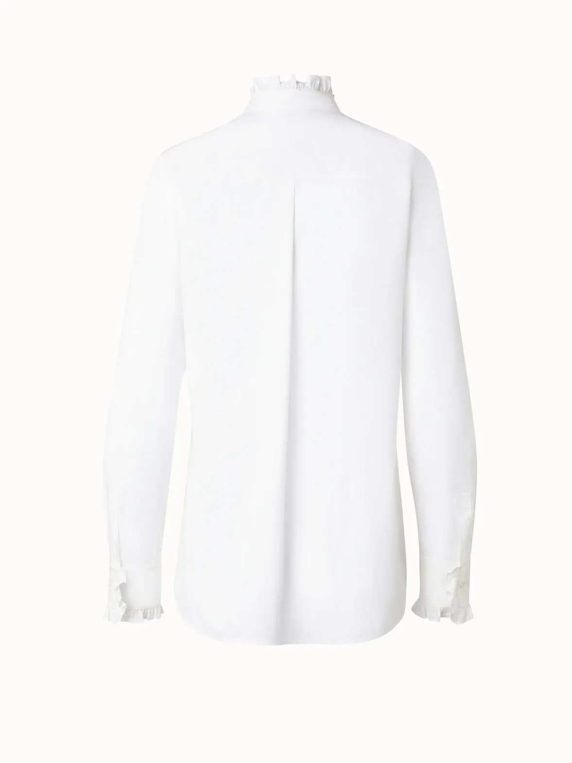 Cotton Poplin Blouse with Stand-Up Ruffle Collar