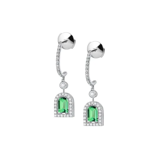 Couleur Sculptural Pendant Earring PM, 18k White Gold with DAVIDOR Arch Cut Green Tourmaline and Brilliant Diamonds