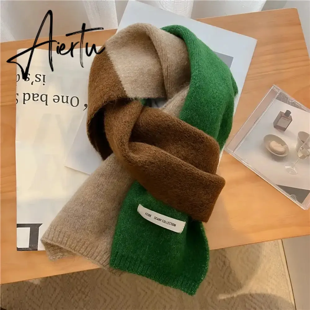 Fashion Solid Kintted Winter Scarf for Women Splice Thick Warm Cashmere Neckerchief Elastic Woolen Yarn Skinny Bufanda Foulard