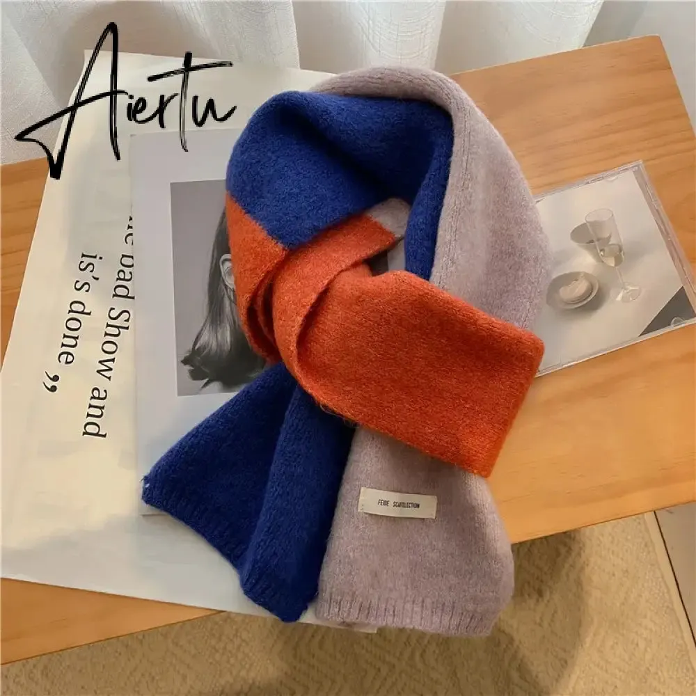 Fashion Solid Kintted Winter Scarf for Women Splice Thick Warm Cashmere Neckerchief Elastic Woolen Yarn Skinny Bufanda Foulard