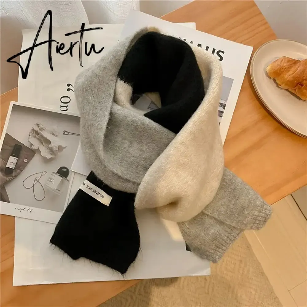 Fashion Solid Kintted Winter Scarf for Women Splice Thick Warm Cashmere Neckerchief Elastic Woolen Yarn Skinny Bufanda Foulard