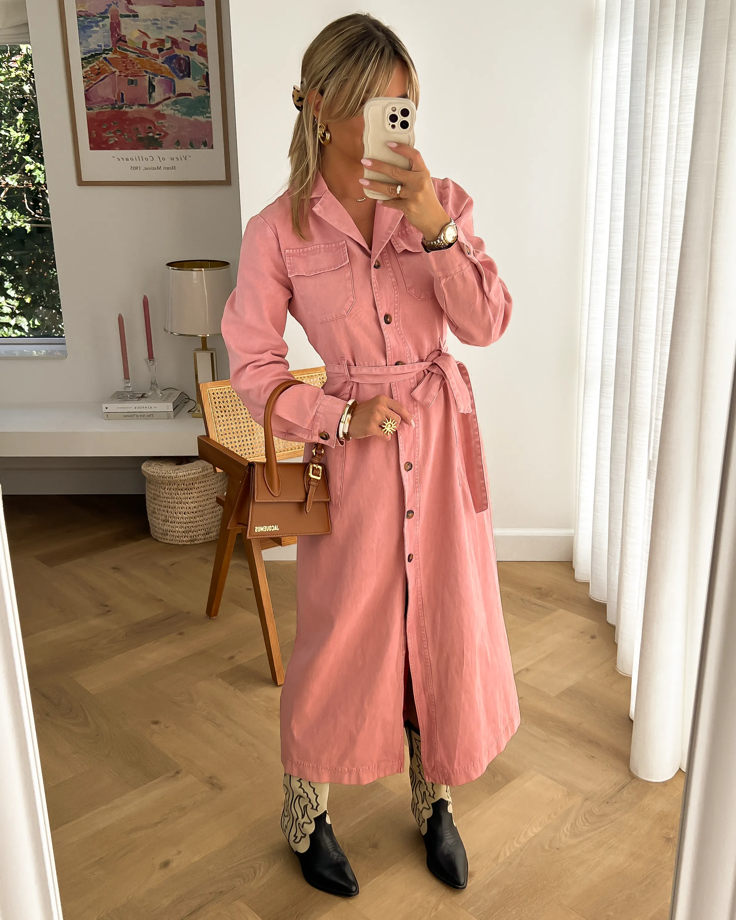 FAWN - Denim Midi Dress in Dusty Pink