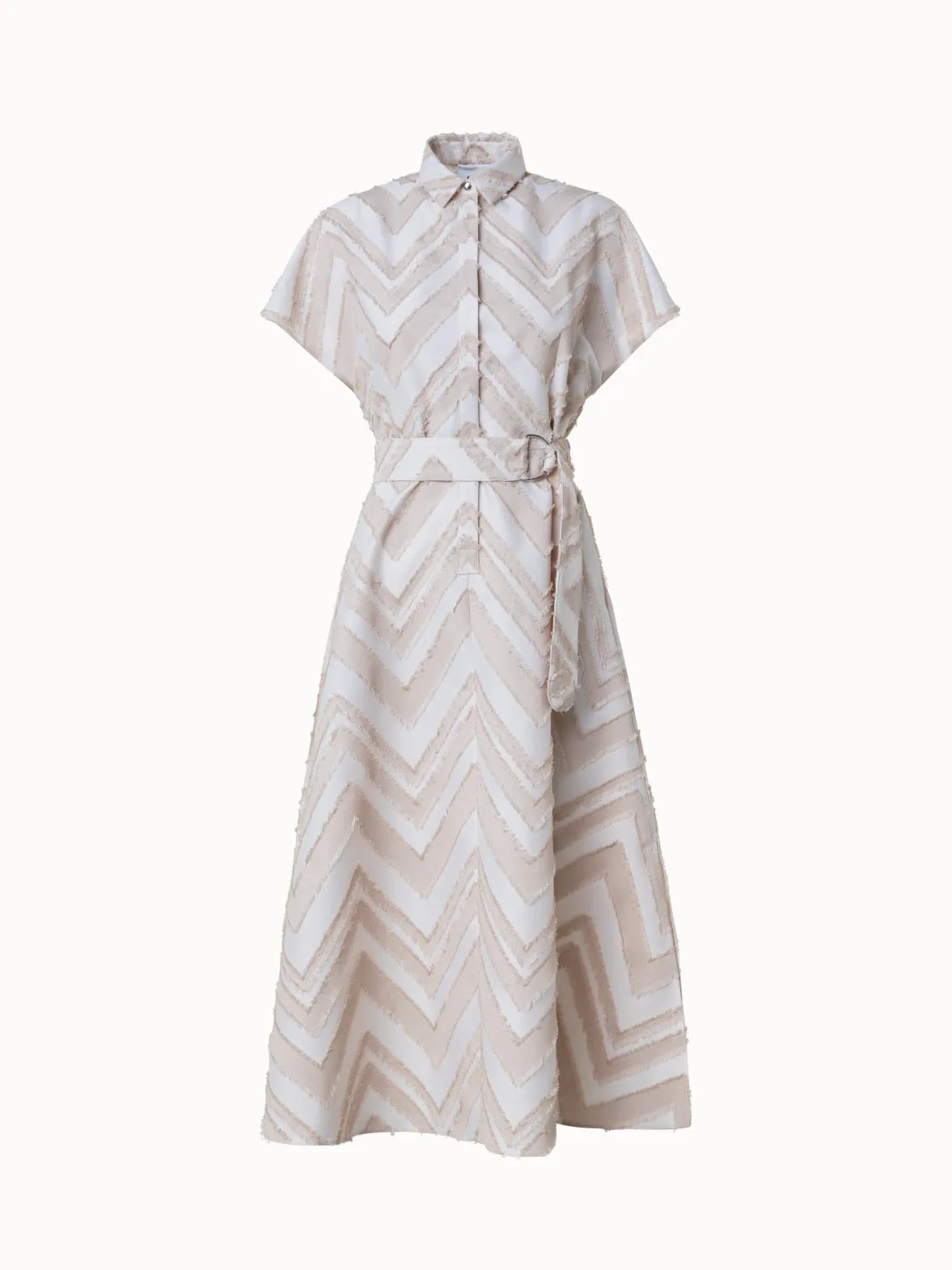 Fringed Zigzag Cotton Blend Jacquard Dress