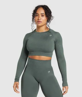 Gymshark Adapt Fleck Seamless Long Sleeve Crop Top - Slate Teal/Cargo Teal