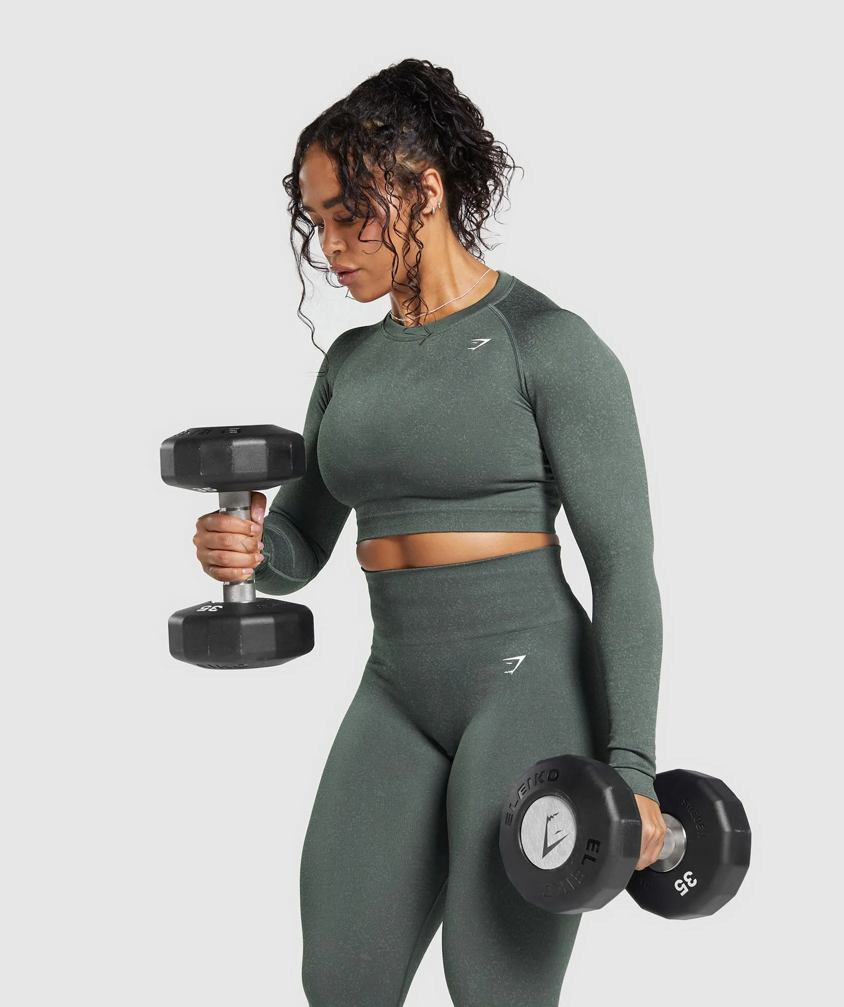 Gymshark Adapt Fleck Seamless Long Sleeve Crop Top - Slate Teal/Cargo Teal