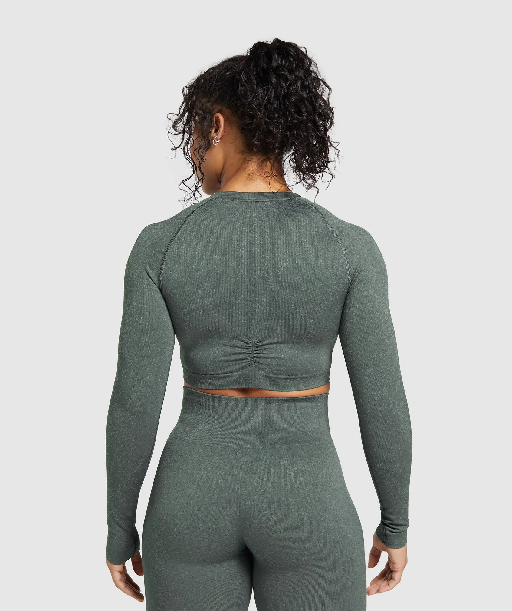 Gymshark Adapt Fleck Seamless Long Sleeve Crop Top - Slate Teal/Cargo Teal