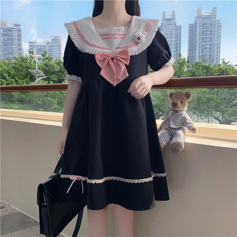 JAPANESE CUTE RABBIT EARS NAVY COLLAR DRESS BY50040