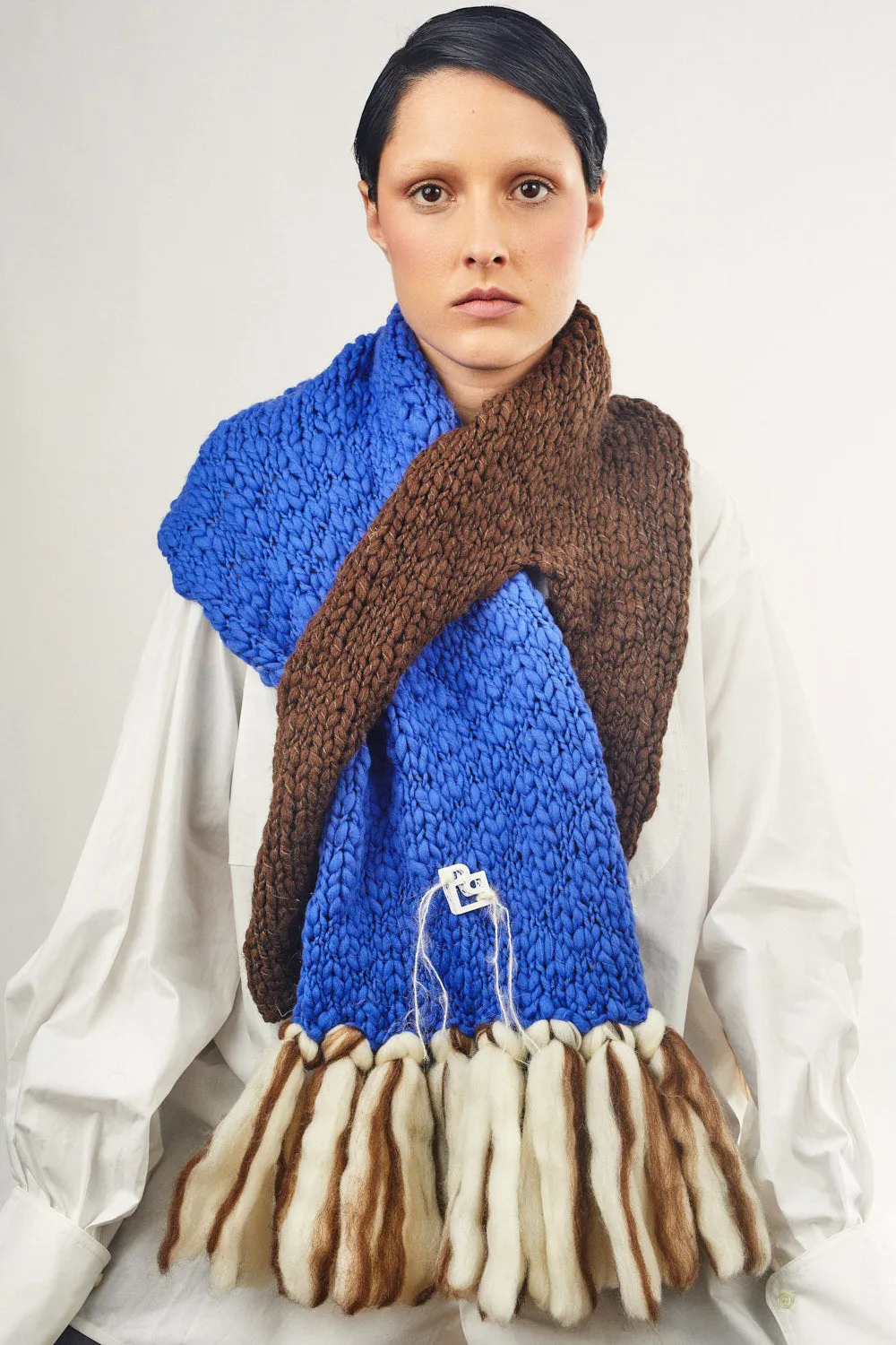 LE BLOCK SCARF CREAM CHOCOLATE