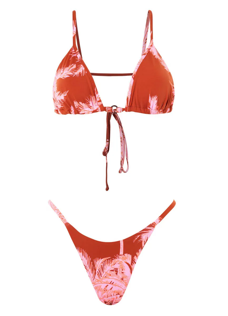 Maaji Darkred Palms Micro Midi Single Strap Bikini Bottom