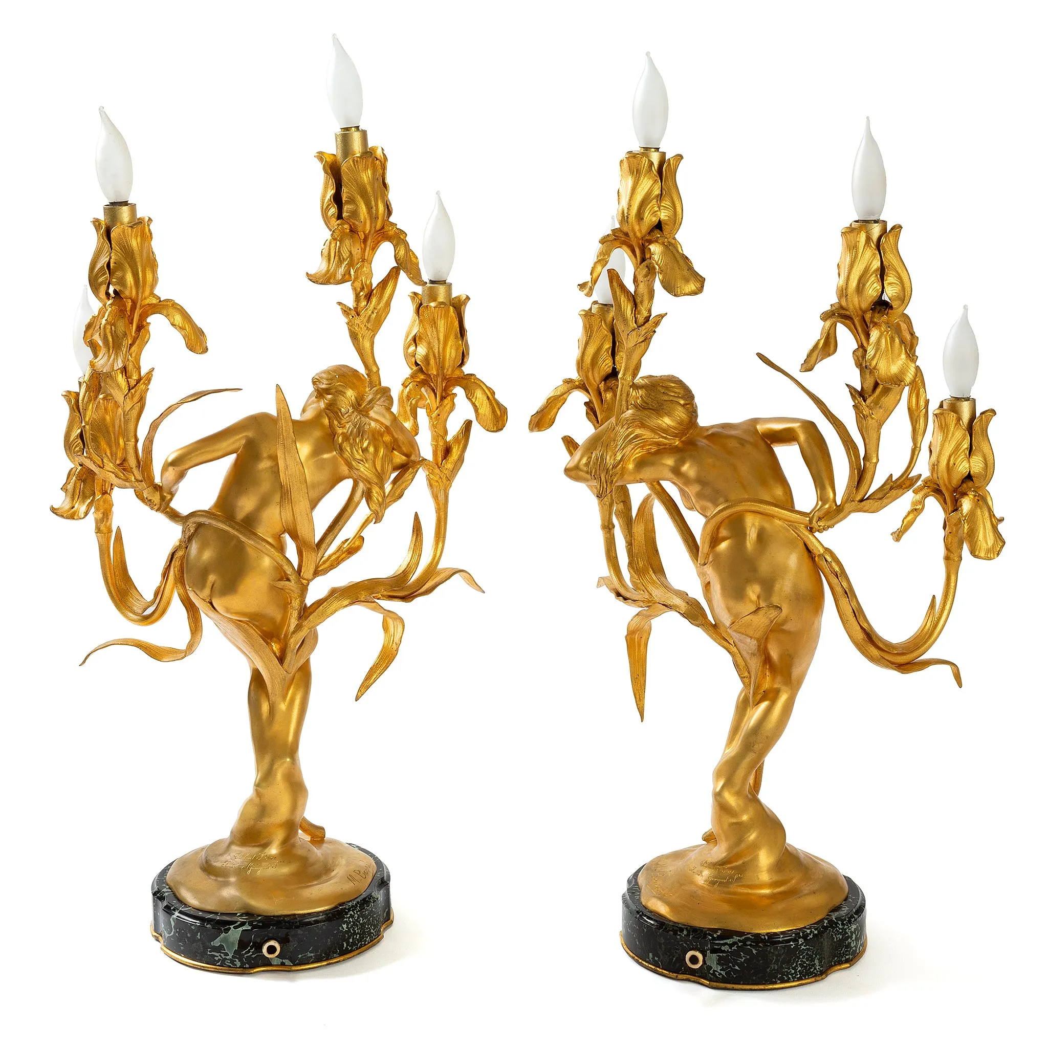 Maurice Bouval Pair of Gilt Bronze "Obsession et Reve" Candelabra