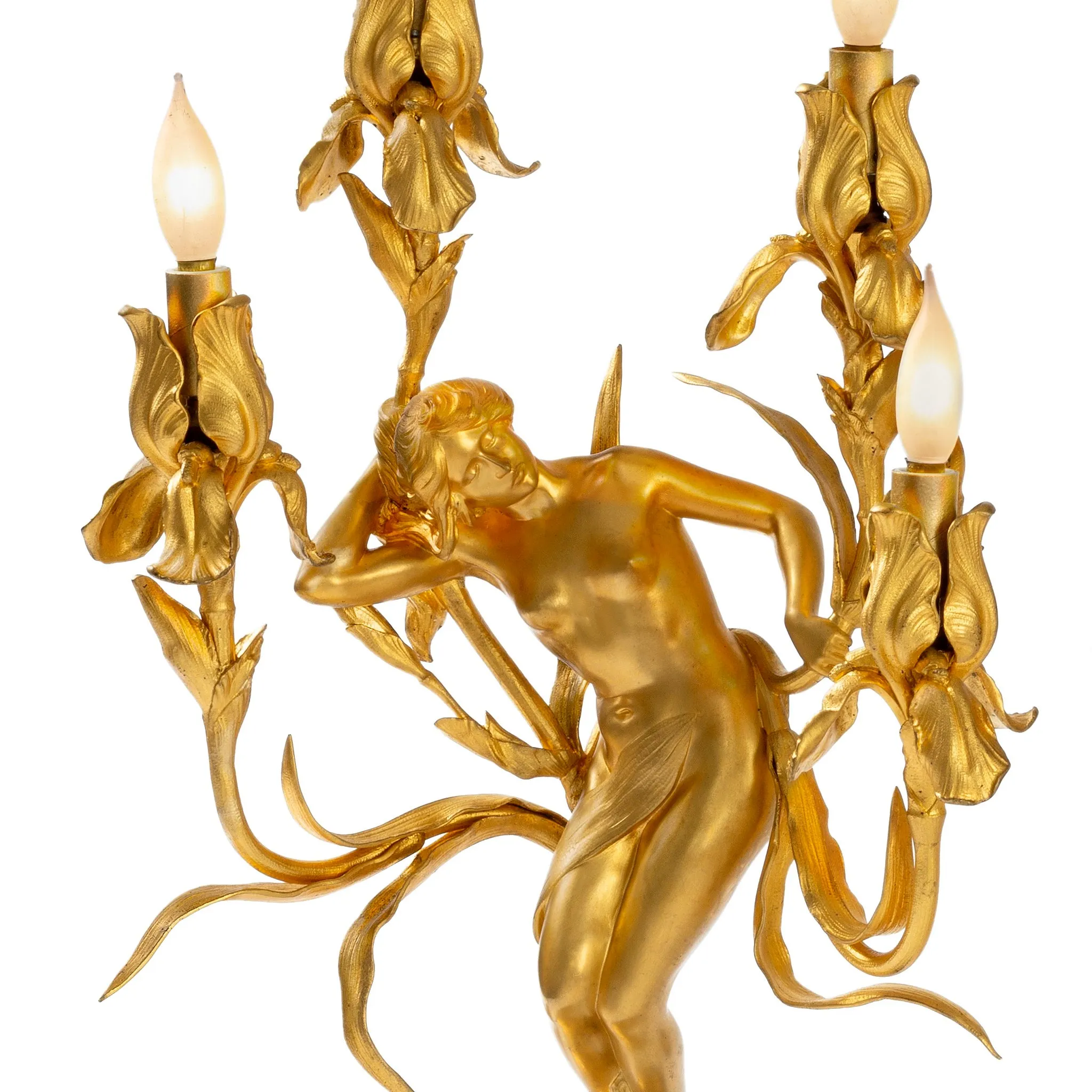 Maurice Bouval Pair of Gilt Bronze "Obsession et Reve" Candelabra