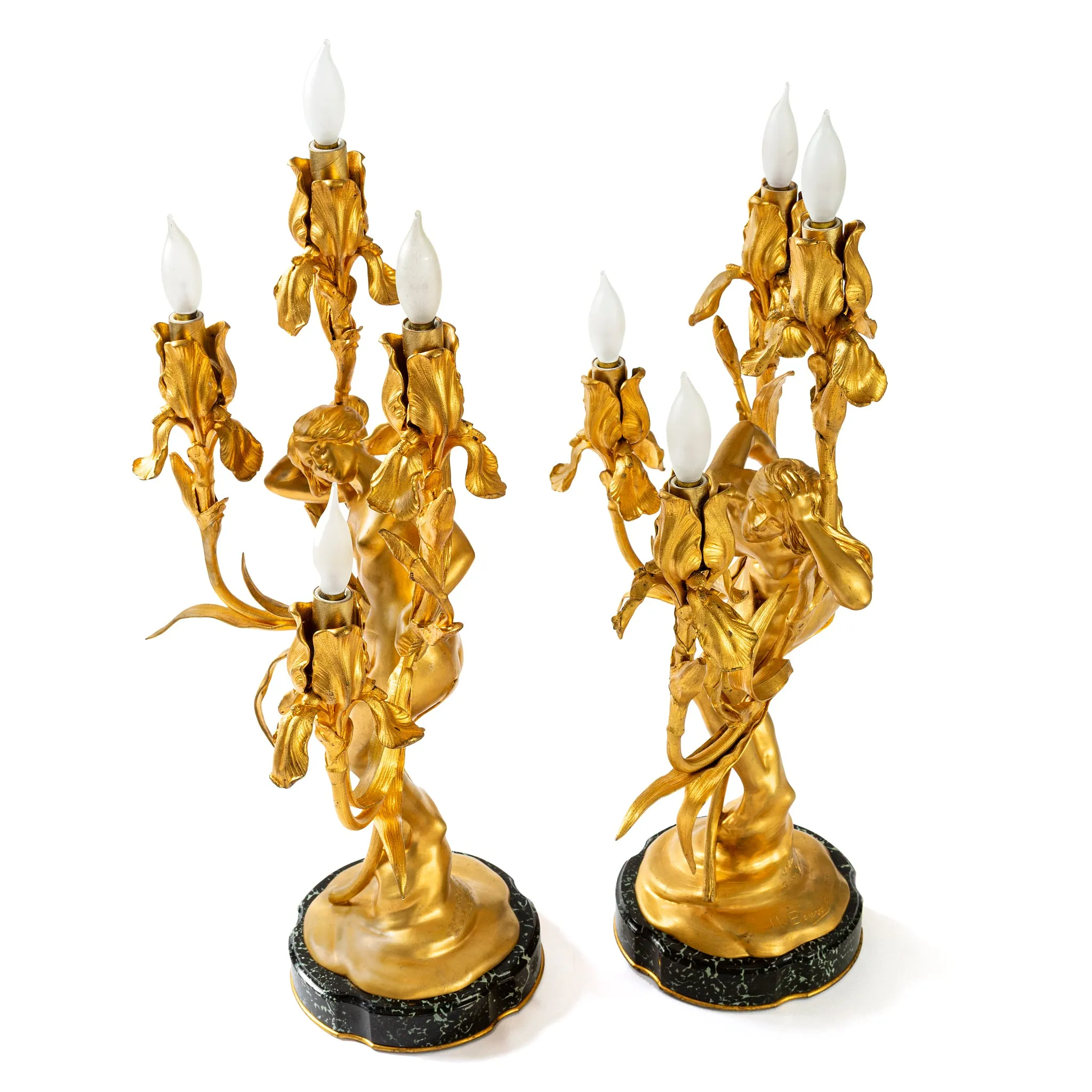 Maurice Bouval Pair of Gilt Bronze "Obsession et Reve" Candelabra