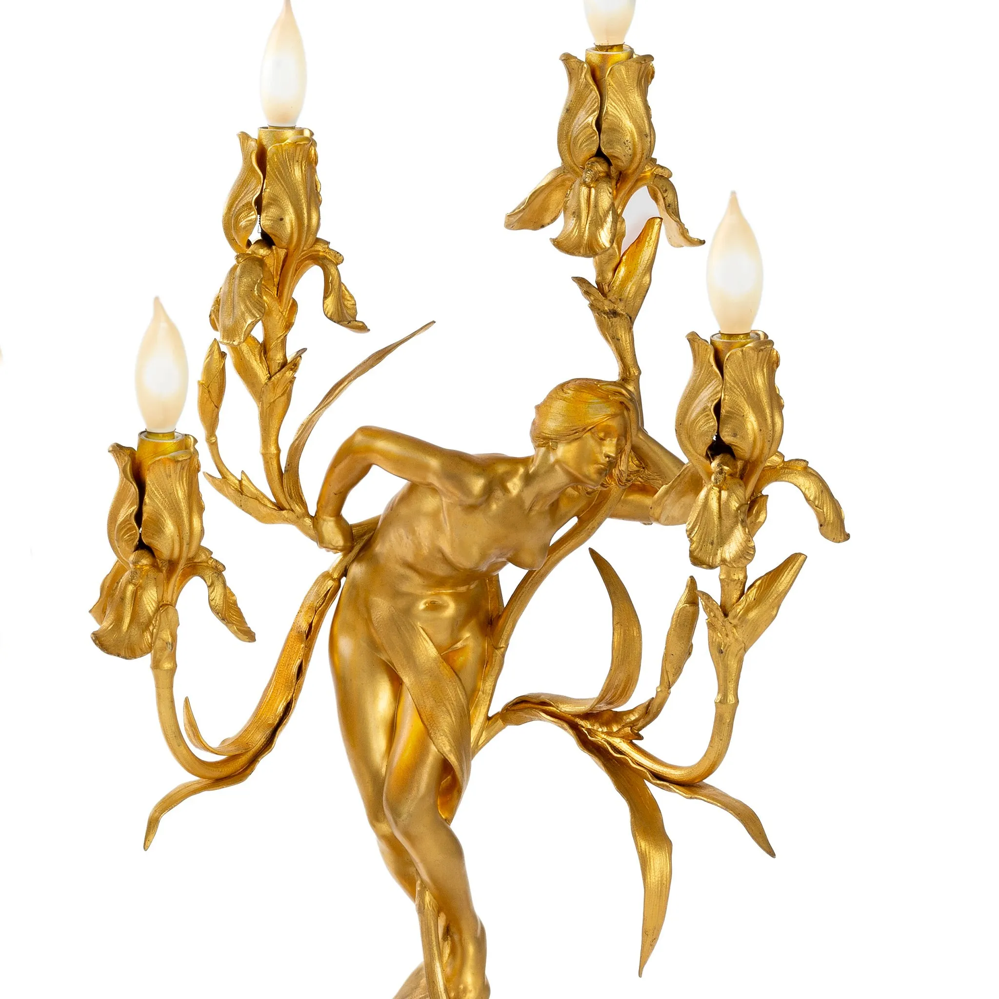 Maurice Bouval Pair of Gilt Bronze "Obsession et Reve" Candelabra