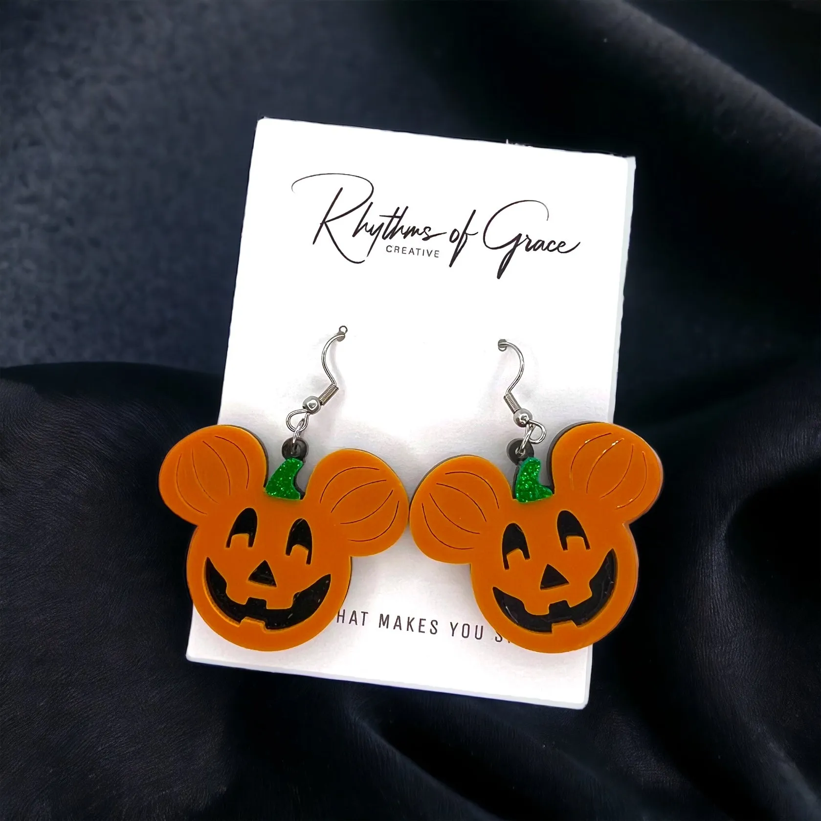 Mouse Pumpkin Earrings - Mouse Ears, Halloween Accessories , Halloween Earrings, Not So Scary Halloween, Pumpkin Earrings