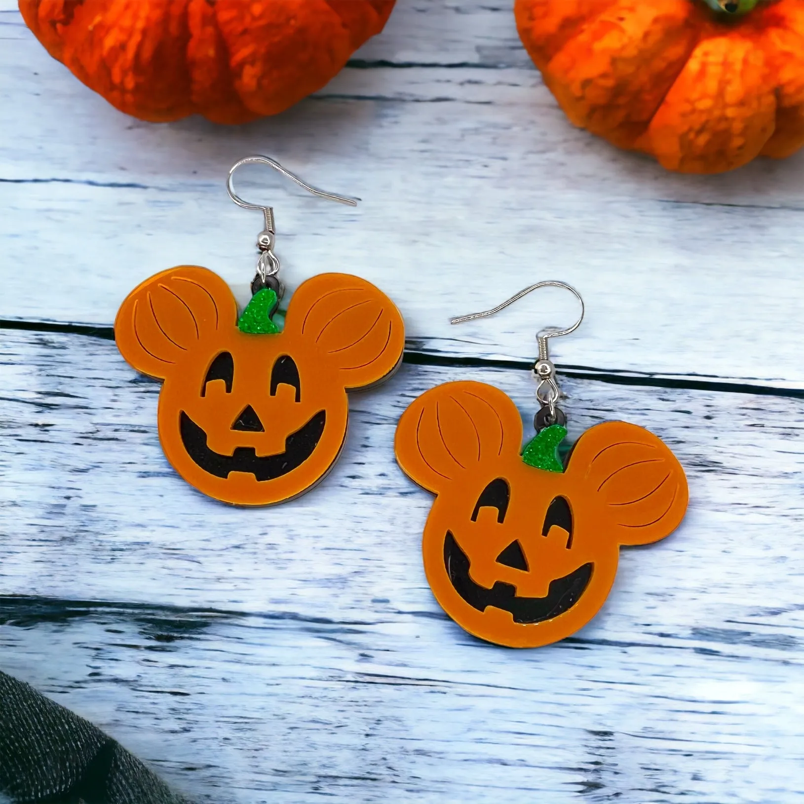 Mouse Pumpkin Earrings - Mouse Ears, Halloween Accessories , Halloween Earrings, Not So Scary Halloween, Pumpkin Earrings