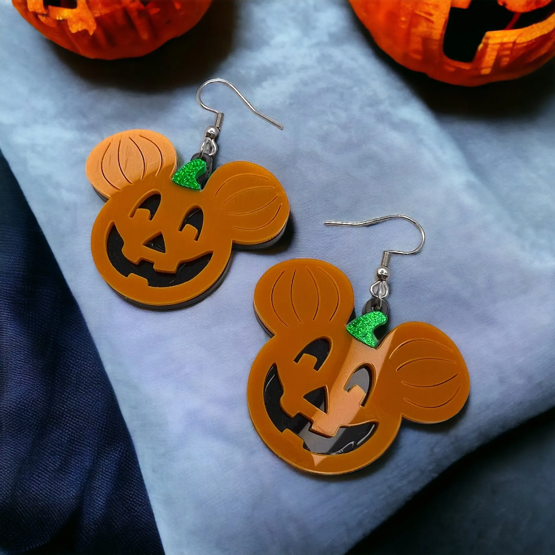 Mouse Pumpkin Earrings - Mouse Ears, Halloween Accessories , Halloween Earrings, Not So Scary Halloween, Pumpkin Earrings