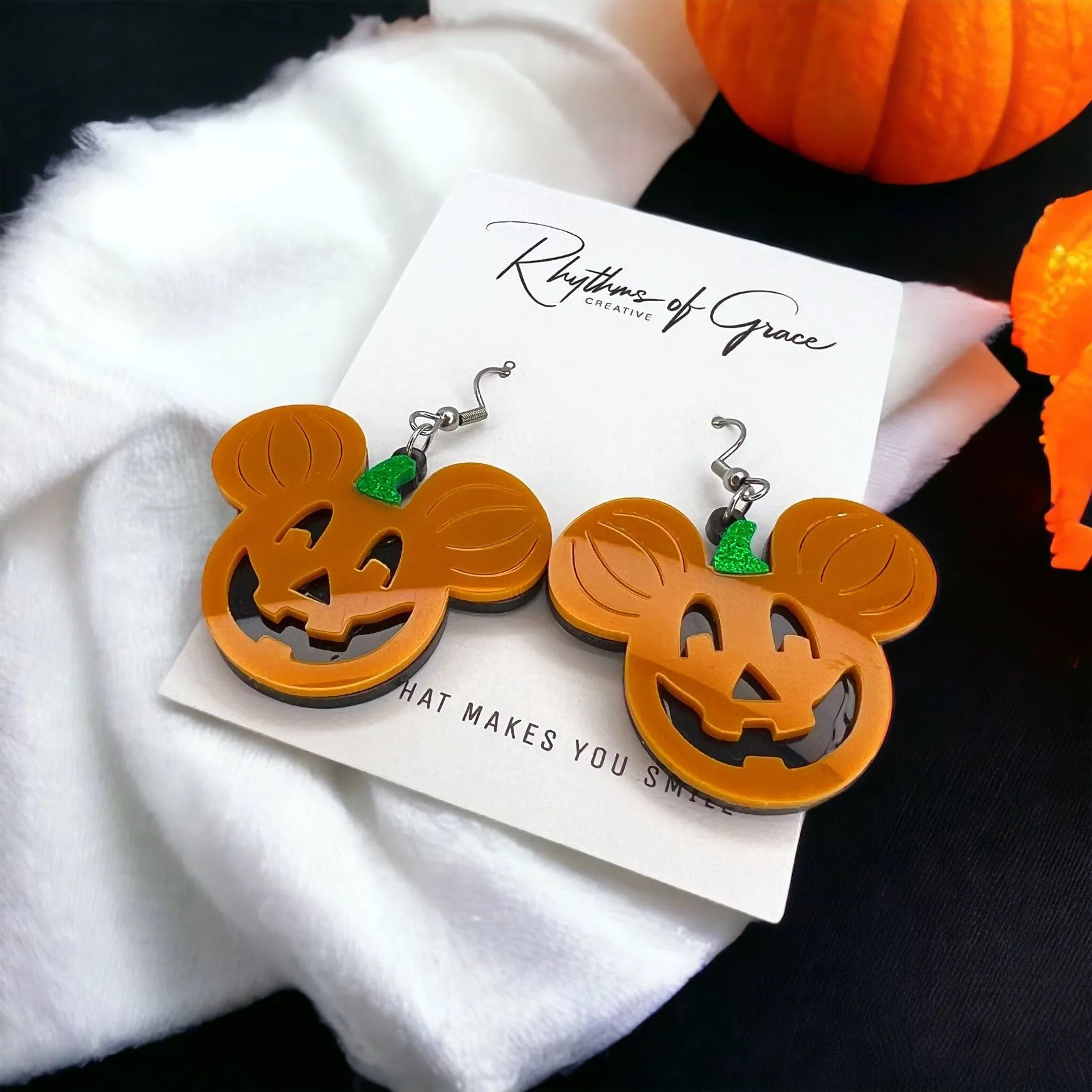 Mouse Pumpkin Earrings - Mouse Ears, Halloween Accessories , Halloween Earrings, Not So Scary Halloween, Pumpkin Earrings