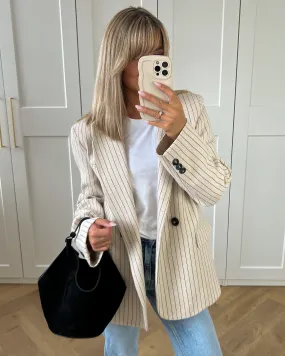 RAE - Oversized Pinstripe Blazer in Beige