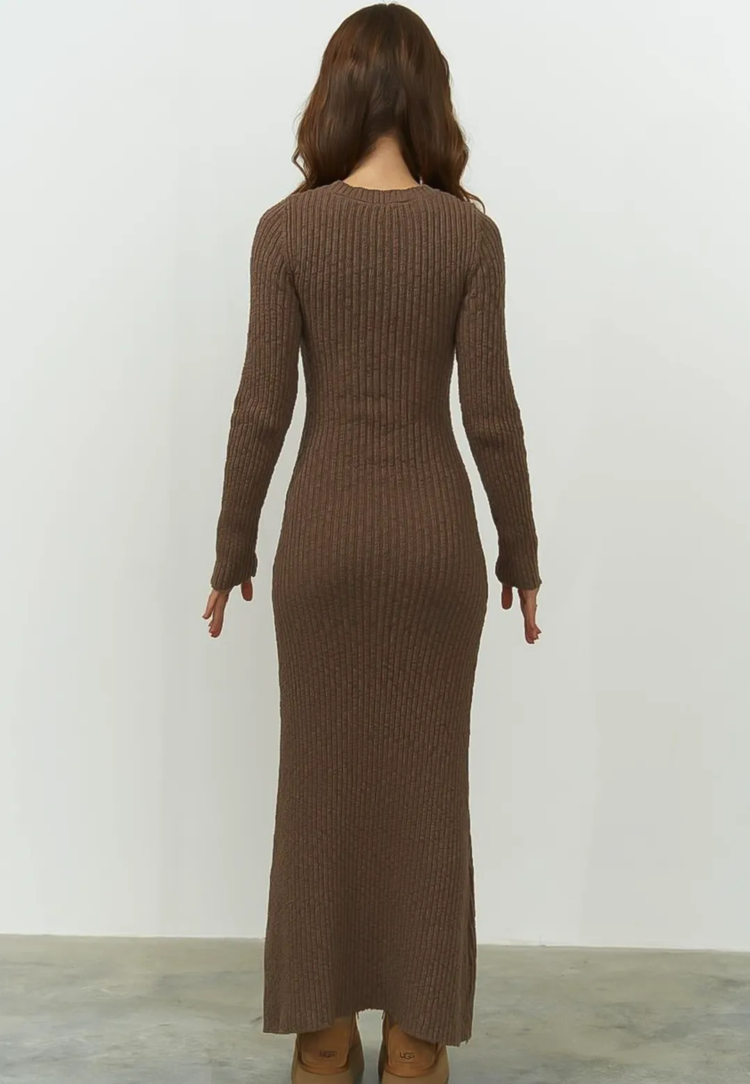 SALE - HARLOW Organic Maxi Sweater Dress in Chocolate Brown