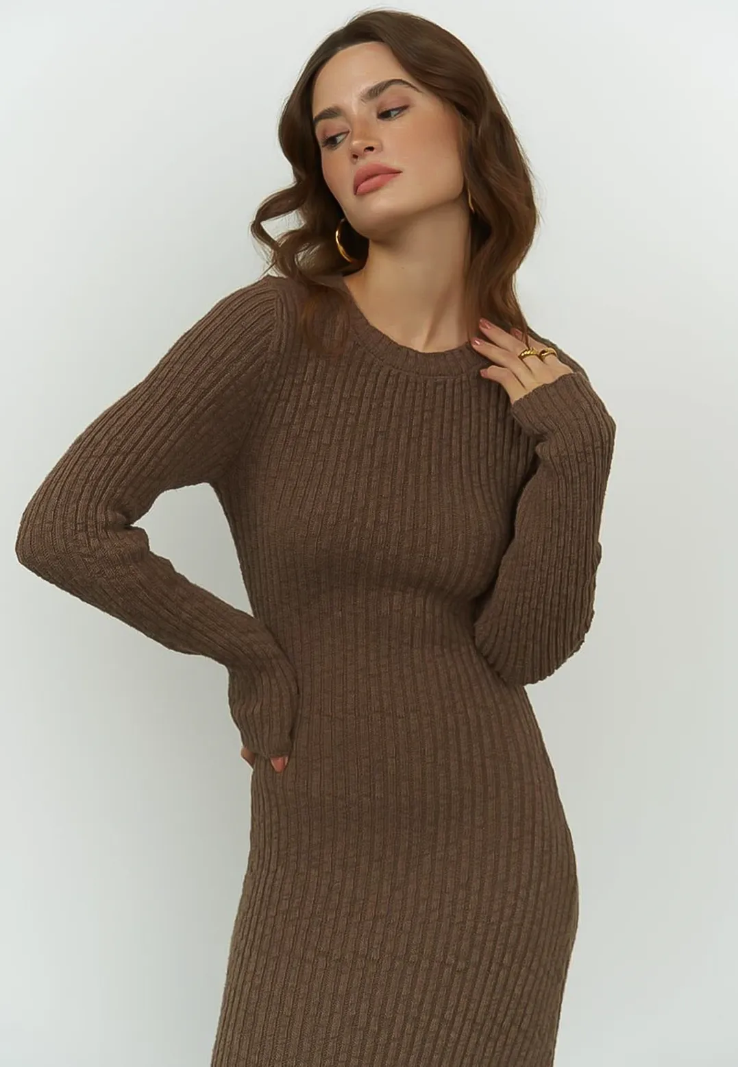 SALE - HARLOW Organic Maxi Sweater Dress in Chocolate Brown