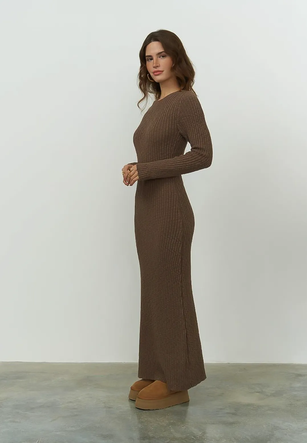 SALE - HARLOW Organic Maxi Sweater Dress in Chocolate Brown