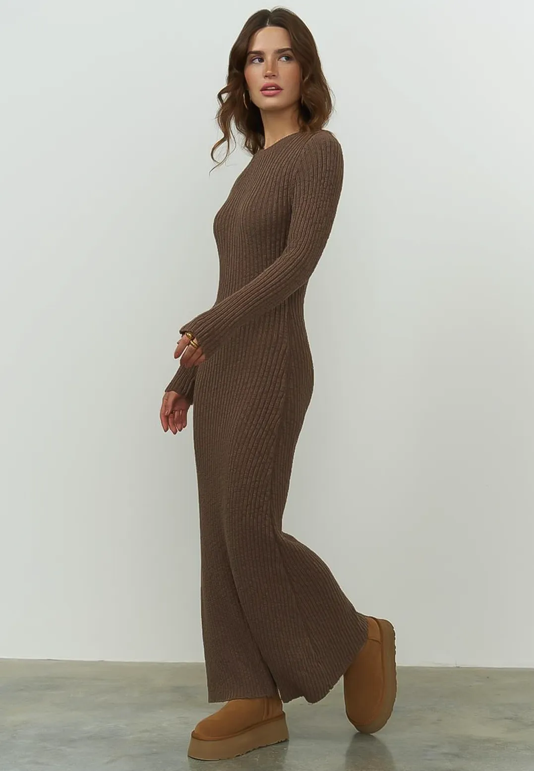 SALE - HARLOW Organic Maxi Sweater Dress in Chocolate Brown