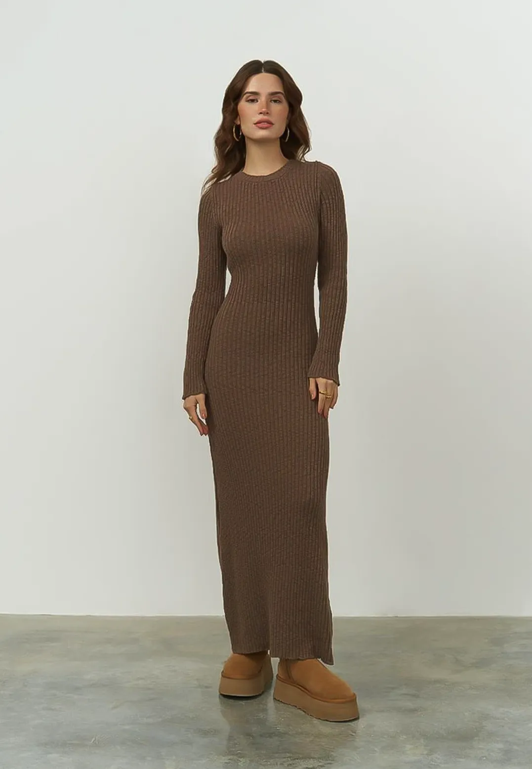 SALE - HARLOW Organic Maxi Sweater Dress in Chocolate Brown