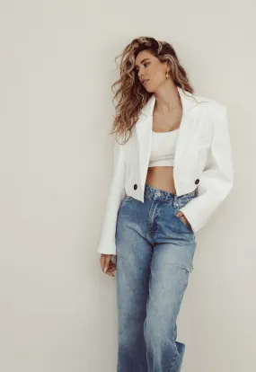 SALE - NOELLE Oversized Cropped Blazer in White