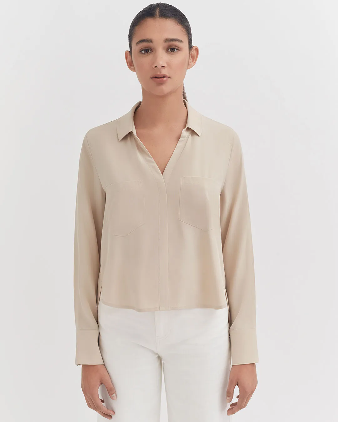 Silk Pocket Front Cropped Shirt