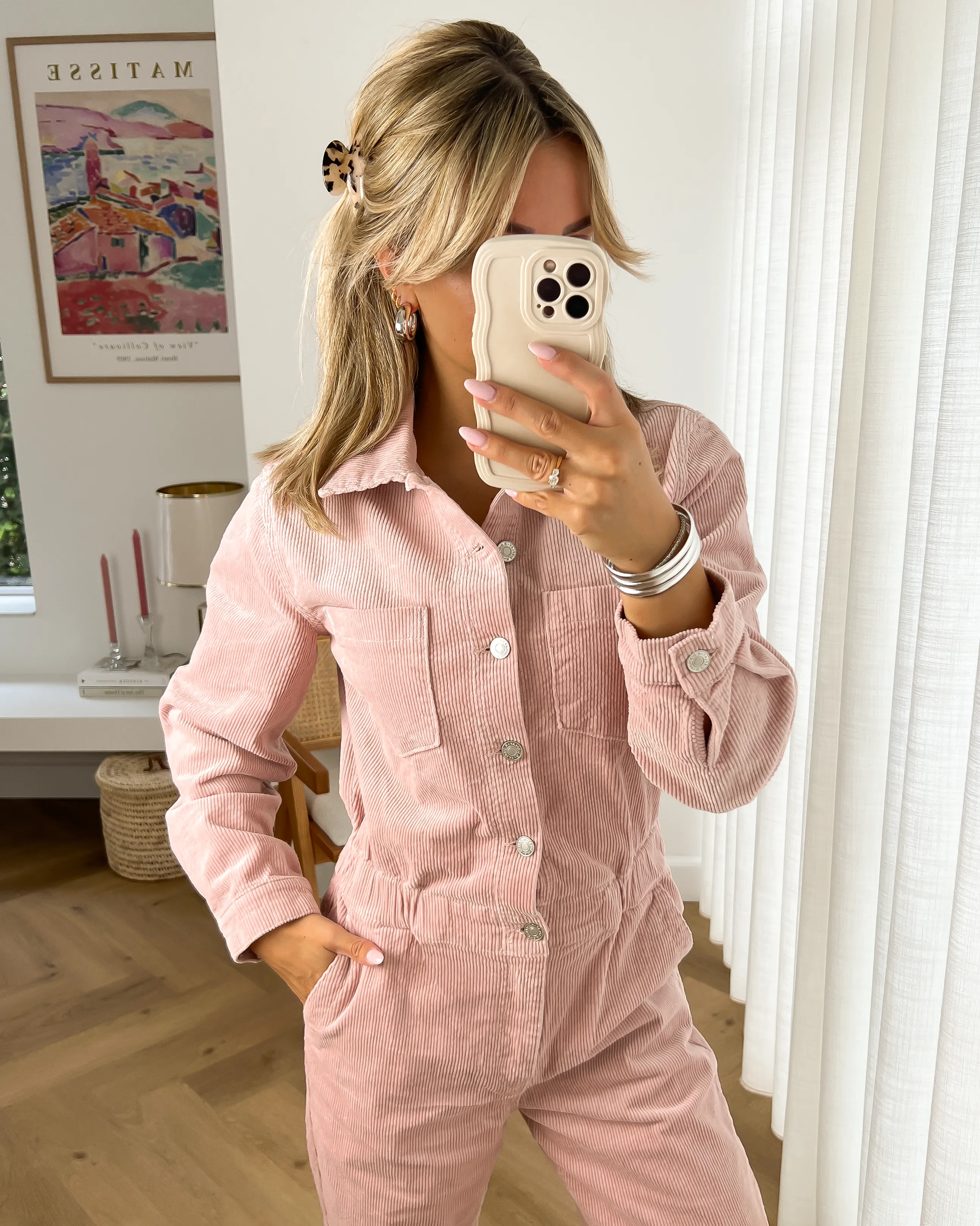 STEVIE - Corduroy Jumpsuit in Dusty Pink