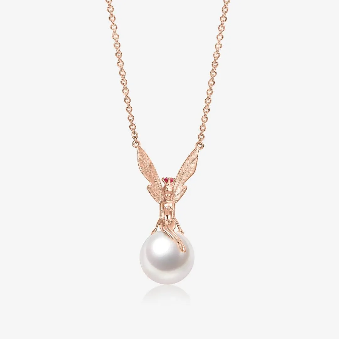 Exquisite L Pink Sapphire and Pearl Necklace in 18K Rose Gold - ASTRA