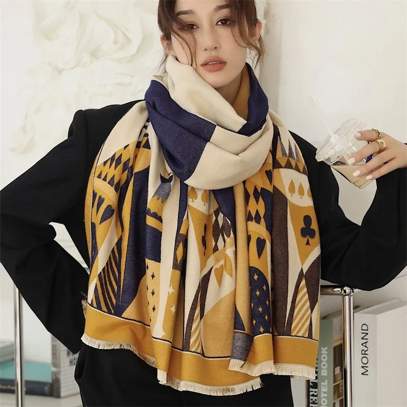 Warm Winter Scarf Cashmere Women Pashmina Design Print Shawls Wrap Female Thick Blanket Soft Bufanda Stoles Fashion