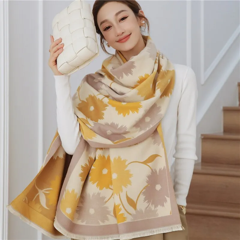 Warm Winter Scarf Cashmere Women Pashmina Design Print Shawls Wrap Female Thick Blanket Soft Bufanda Stoles Fashion