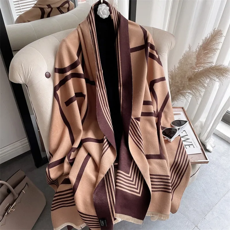 Warm Winter Scarf Cashmere Women Pashmina Design Print Shawls Wrap Female Thick Blanket Soft Bufanda Stoles Fashion