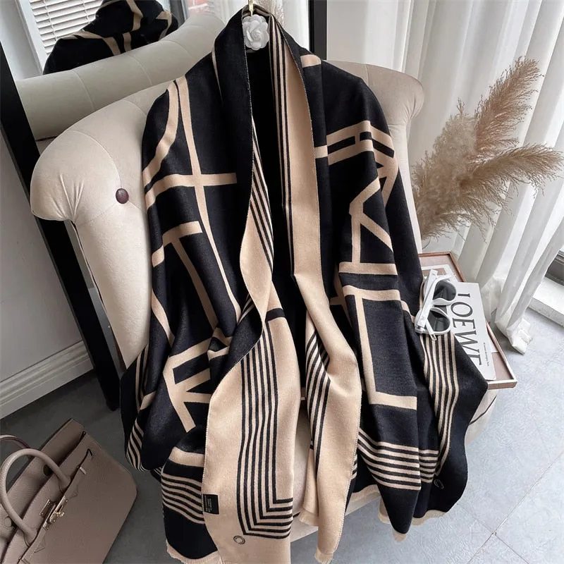 Warm Winter Scarf Cashmere Women Pashmina Design Print Shawls Wrap Female Thick Blanket Soft Bufanda Stoles Fashion