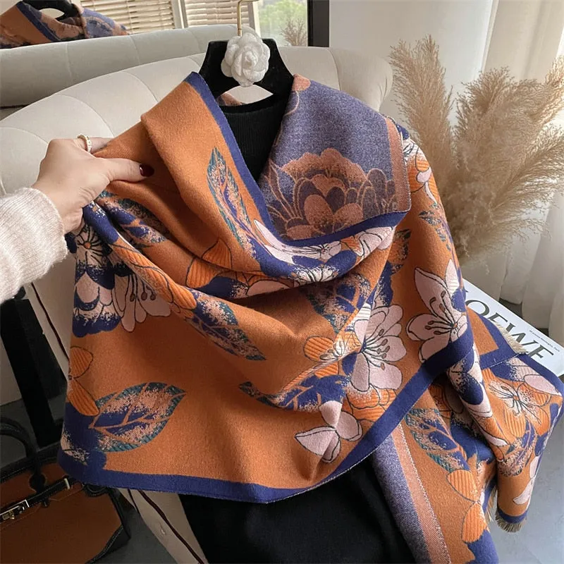 Warm Winter Scarf Cashmere Women Pashmina Design Print Shawls Wrap Female Thick Blanket Soft Bufanda Stoles Fashion